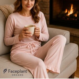 Faceplant Dreams, Pink Bamboo Lounge,Soft Wide-Leg,Sleep Bottoms,Pants, Size M